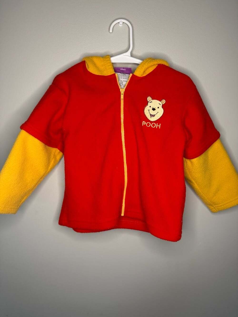 Disney Winnie the Pooh Size 24M Red Yellow Fleece Hoodie